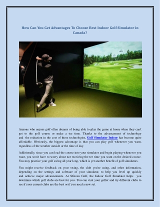 How Can You Get Advantages To Choose Best Indoor Golf Simulator in Canada?