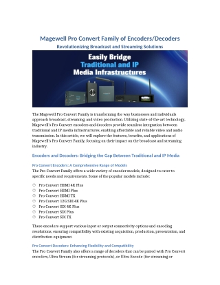 Magewell Pro Convert Family of Encoders or Decoders
