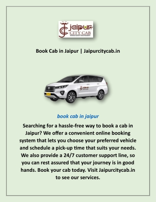 Book Cab in Jaipur | Jaipurcitycab.in