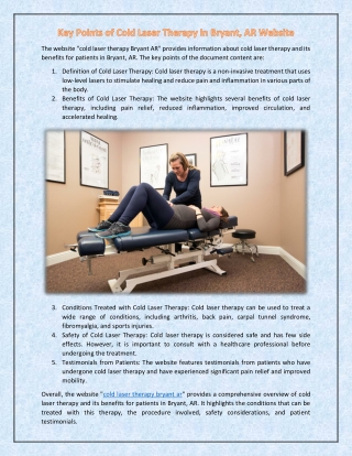 Key Points of Cold Laser Therapy in Bryant, AR Website