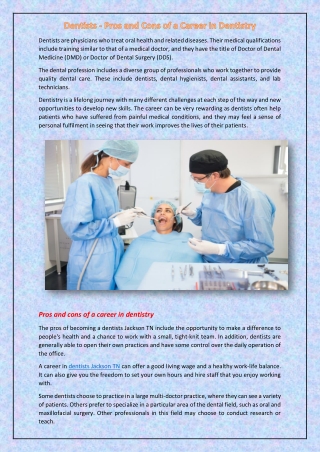 Dentists - Pros and Cons of a Career in Dentistry