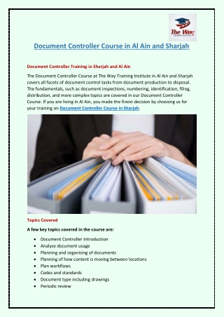 Document Controller Course in Al Ain and Sharjah