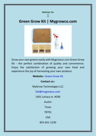 Green Grow Kit  Mygrowco