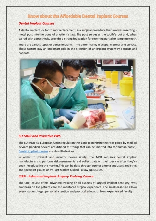 Know about the Affordable Dental Implant Courses