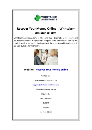 Recover Your Money Online  Whittaker-assistance.com