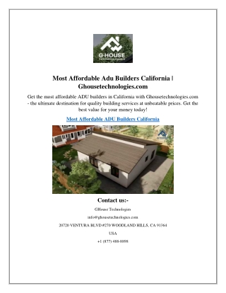 Most Affordable Adu Builders California  Ghousetechnologies