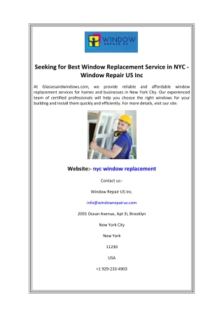 Seeking for Best Window Replacement Service in NYC - Window Repair US Inc