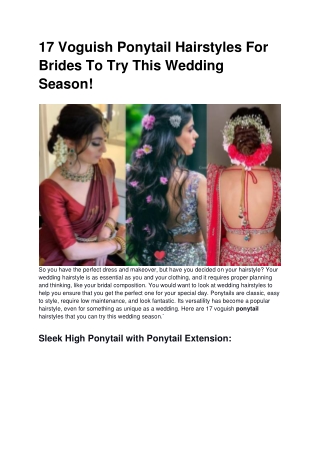 17 Voguish Ponytail Hairstyles For Brides To Try This Wedding Season!