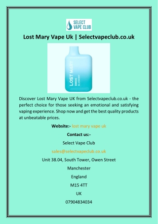 Lost Mary Vape Uk  Selectvapeclub.co.uk