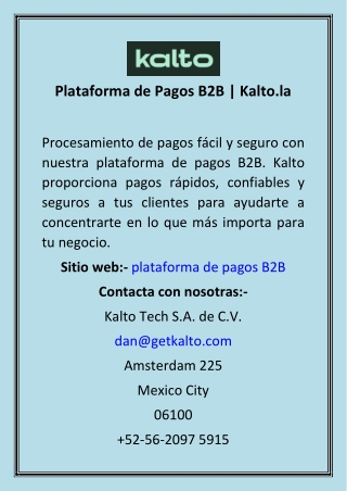 Plataforma de Pagos B2B  Kalto.la