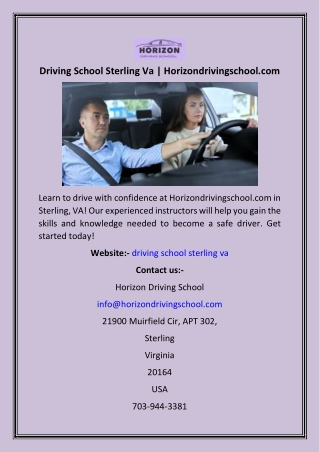 Driving School Sterling Va  Horizondrivingschool