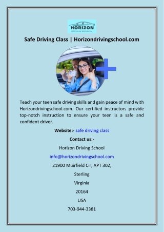 Safe Driving Class  Horizondrivingschool