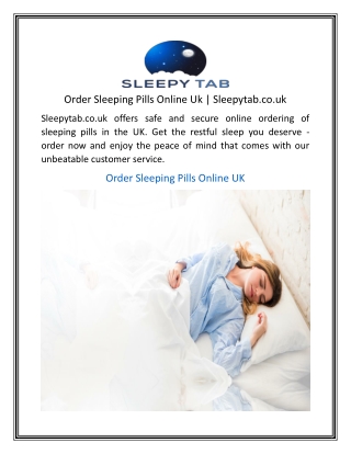 Order Sleeping Pills Online Uk Sleepytab.co.uk