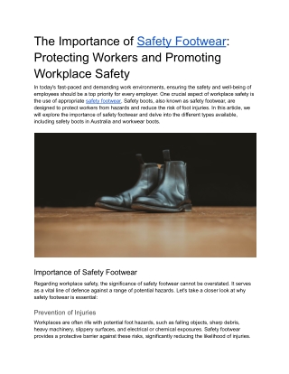 Safety Footwear - Protecting Workers and Promoting Workplace Safety