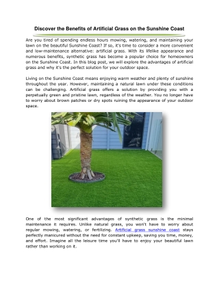 Discover the Benefits of Artificial Grass on the Sunshine Coast