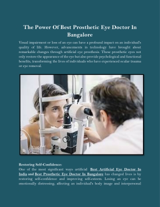 The Power Of Best Prosthetic Eye Doctor In Bangalore