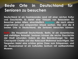 Beste Orte in Deutschland für Senioren zu besuchen