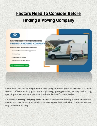 Factors Need To Consider Before Finding a Moving Company