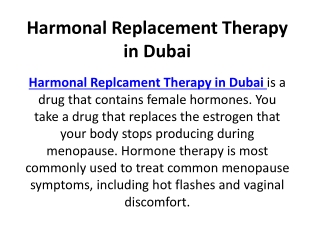 Hormonal Replacement Therapy in Dubai