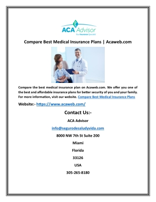 Compare Best Medical Insurance Plans | Acaweb.com