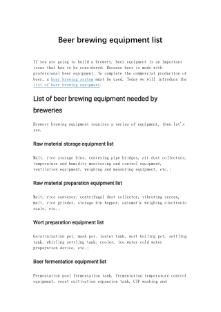 Build brewery equipment list and cost - Senmo Machinery