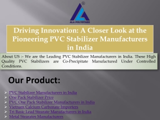 Driving Innovation  A Closer Look at the Pioneering PVC Stabilizer Manufacturers in India