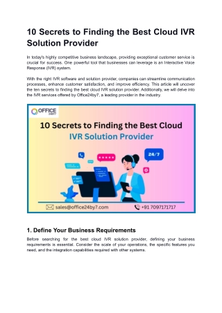 10 Secrets to Finding the Best Cloud IVR Solution Provider