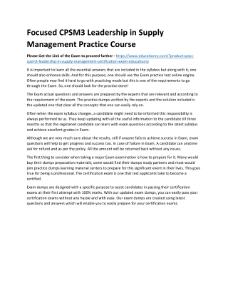 CPSM3 Leadership in Supply Management