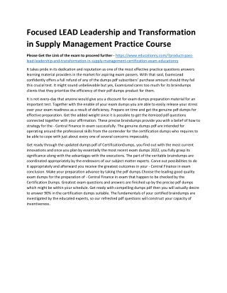 LEAD Leadership and Transformation in Supply Management