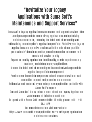 "Revitalize Your Legacy Applications with Suma Soft's Maintenance and Support Services"