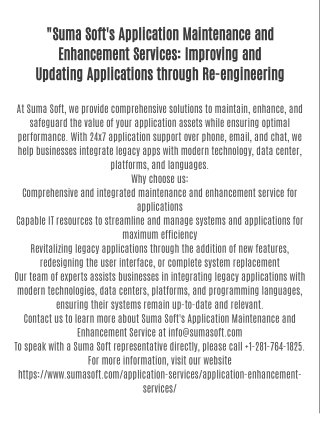 "Suma Soft's Application Maintenance and Enhancement Services: Improving and Updating Applications through Re-engineerin