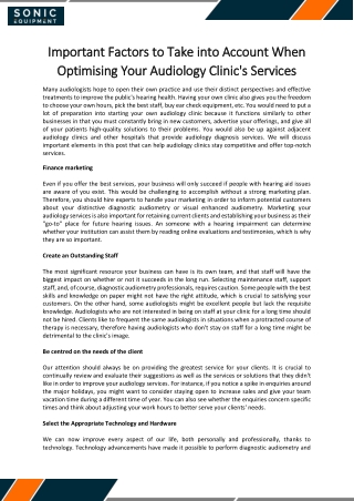 Important Factors to Take into Account When Optimising Your Audiology Clinic's Services