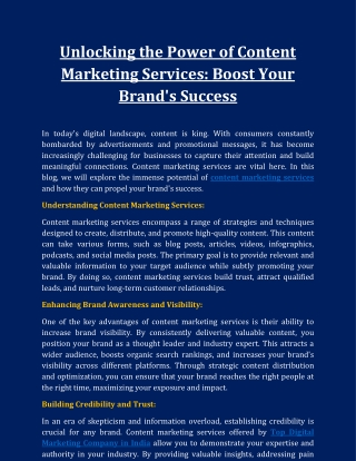 Unlocking the Power of Content Marketing Services - Boost Your Brand's Success