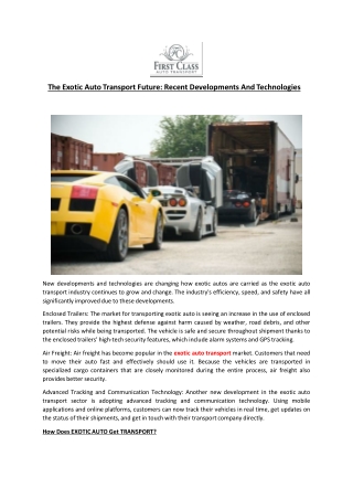 The Exotic Auto Transport Future Recent Developments And Technologies