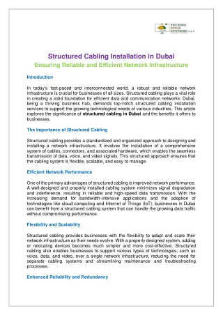 Structured Cabling Installation in Dubai