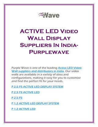 ACTIVE LED Video Wall Display Suppliers In India-Purplewave