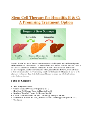 Stem Cell Therapy for Hepatitis B & C