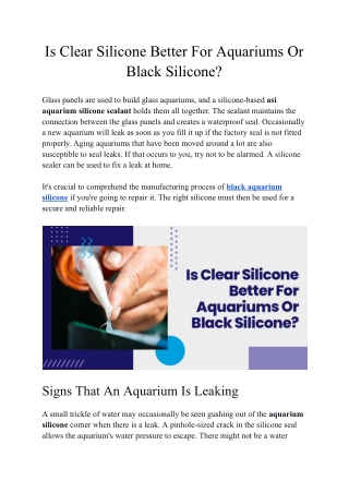 Is Clear Silicone Better For Aquariums Or Black Silicon