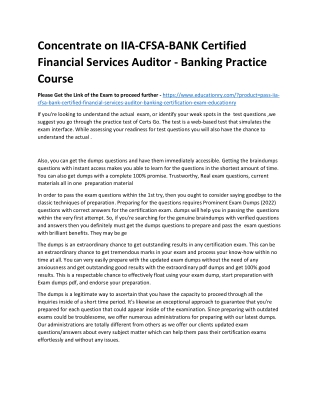 IIA-CFSA-BANK Certified Financial Services Auditor - Banking