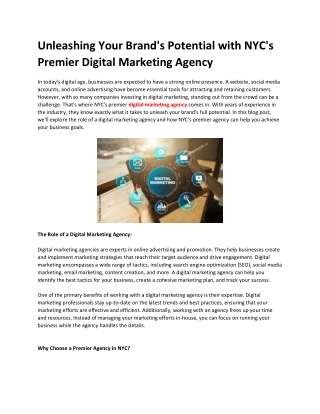 Unleashing Your Brands Potential with NYCs Premier Digital Marketing Agency