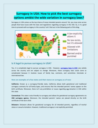 Surrogacy in USA How to pick the best surrogacy options amidst the wide variation in surrogacy laws