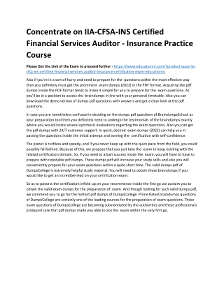 IIA-CFSA-INS Certified Financial Services Auditor - Insurance