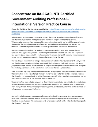 IIA-CGAP-INTL Certified Government Auditing Professional - International Version