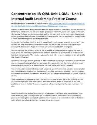 IIA-QIAL-Unit-1 QIAL - Unit 1: Internal Audit Leadership