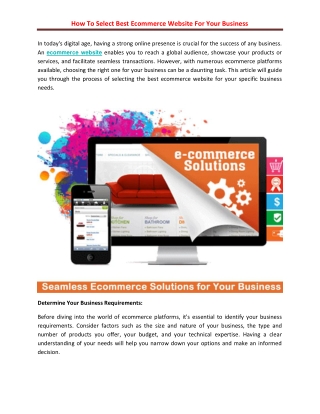How To Select Best Ecommerce Website For Your Business