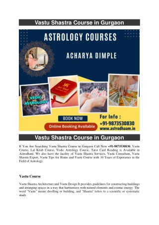 Vastu Shastra Course in Gurgaon  91-9873530830