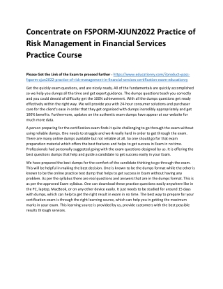 FSPORM-XJUN2022 Practice of Risk Management in Financial Services