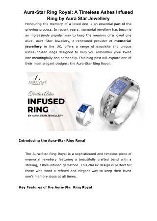 Aura-Star Ring Royal: A Timeless Ashes Infused Ring by Aura Star Jewellery