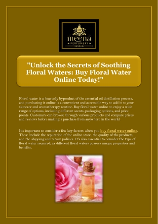 "Unlock the Secrets of Soothing Floral Waters: Buy Floral Water Online Today!"