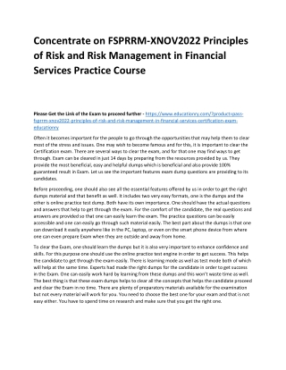 FSPRRM-XNOV2022 Principles of Risk and Risk Management in Financial Services